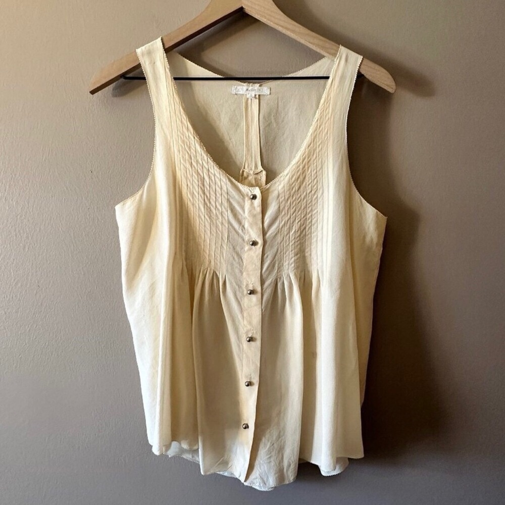Women's S Eliot Button Down Silk Tank Scoop Neck Fine Hem Detail